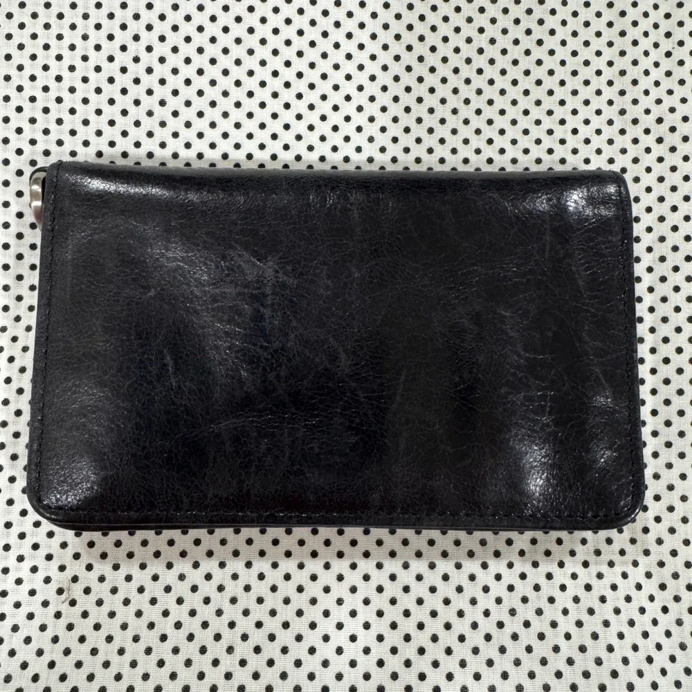 Hobo The Original Black Leather Bifold Wallet With Keychain Swirl Lining